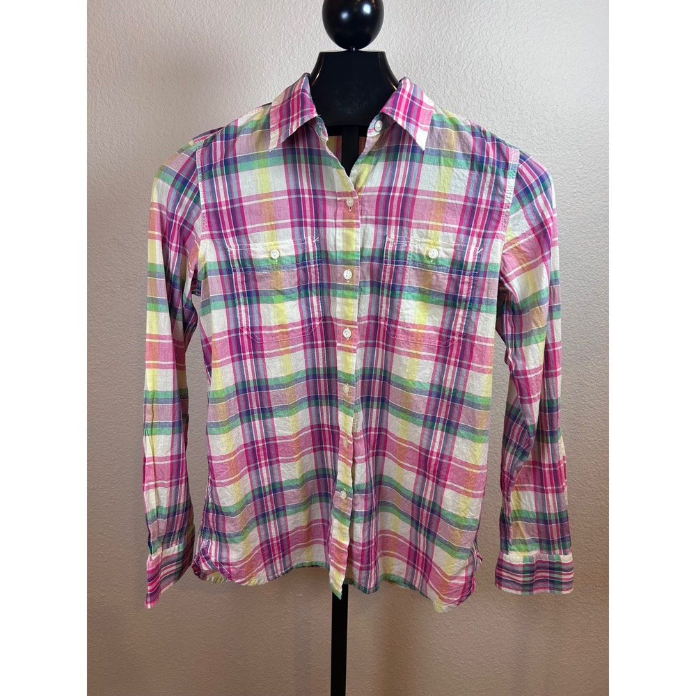 Lauren Ralph Lauren Pink Green Plaid Cotton Button Down Shirt Womens Small